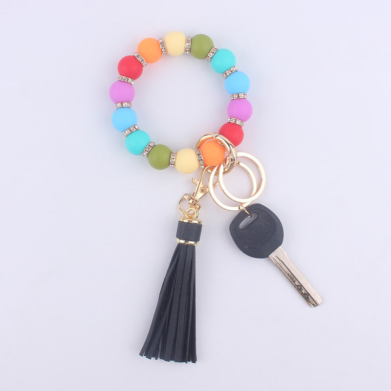 Wholesale Silicone Beaded Tassel Wrist Keychain